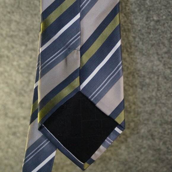 Kenneth Cole Tie Blue Green Beige Diagonal Stripe Silk Blend Modern Menswear - Picture 3 of 3